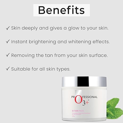 O3+ D-TAN Pack for Instant Tan Removal & Sun Damage Protection Infused with Mint and Eucalyptus Oil Ideal for All Skin Types