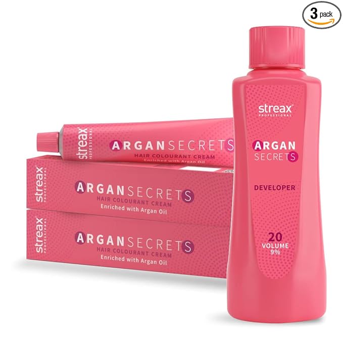 Streax Argan Hair Colourant No 3 +Developer 20 V,250ml, Dark Brwon