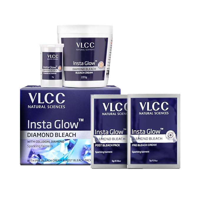 VLCC Insta Glow Diamond Bleach - 402g | With Diamond Powder For Sparkling Fairness | Skin Brightening Bleach | Minimizes Dark Spots, Reduces Facial Hair Visibility.