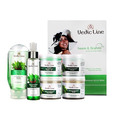 Vedic Line Neem & Brahmi Facial Kit, For Reduce Dark Spots, Acne With Aloe Vera, Embellica & Vitamin C Gives Healthy And Glowing Skin, 620Ml