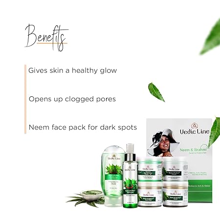 Vedic Line Neem & Brahmi Facial Kit, For Reduce Dark Spots, Acne With Aloe Vera, Embellica & Vitamin C Gives Healthy And Glowing Skin, 620Ml