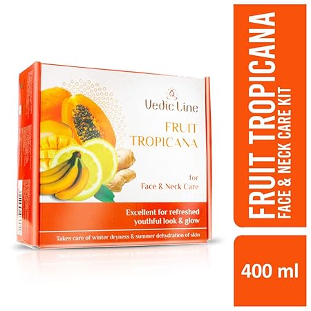 Vedicline Fruit Tropicana Facial Kit For Helps In Skin Exfoliation And Minimize Dark Spots, Free Radicals with Banana, Papaya, Shea Butter For Beautiful Glowing skin, 400ml