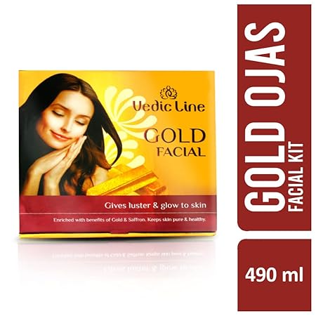 Vedicline Gold Ojas Facial Kit (Sachet Kits) for All Skin Types, Instant Glow, Fairness and brightning Moisturized Skin(Cleanser, Scrub, Massage Cream, Massage Gel, Pack, Serum, 490ml