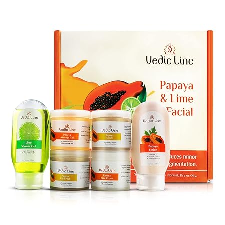 Vedicline Papaya & Lime Facial Kit Helps To Reduce Tan, Blemishes And Pigmentation With Papaya, Lime, Aloe Vera for Clear Radiant Skin, 640ml