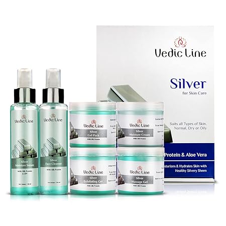 Vedicline Silver Facial Kit, Reduce Dead Cells, Impurities & Blackhead with Goodness of Silk Proteins ,Aloe Vera for Glowing Skin, 600ml