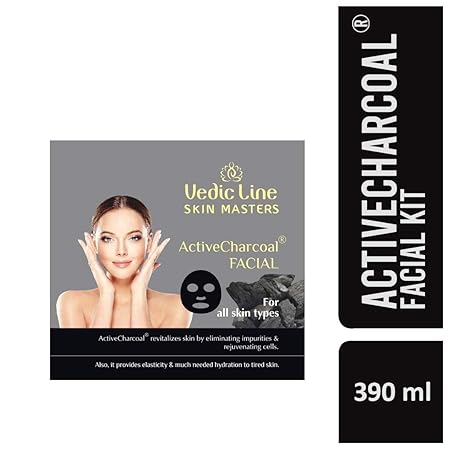 Vedicline Skin Master Active Charcoal Facial Kit, Reduce Blackheads, Pimples & Acne with Tea Tree and Charcoal for Clear & Glowing Skin, 390ml